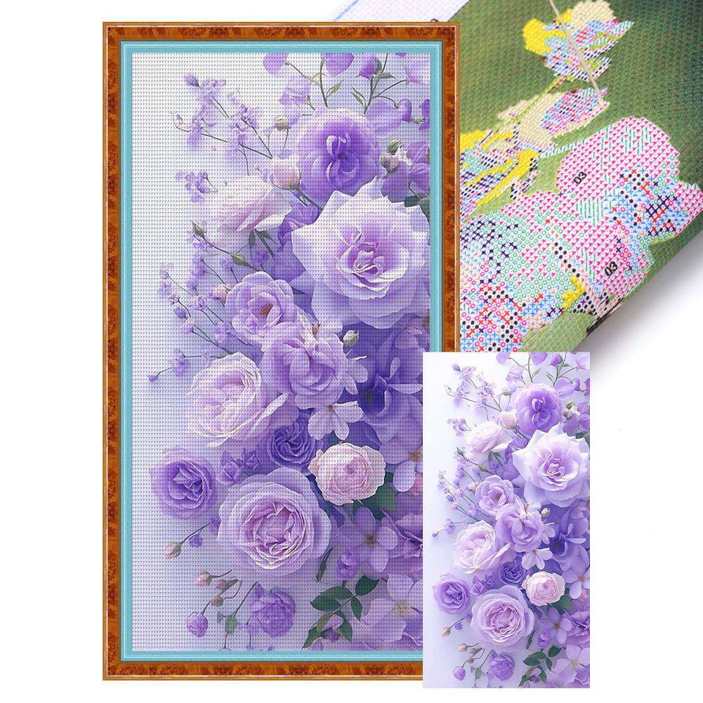 Purple Rose Full 11CT Pre-stamped Canvas(40*76cm) Cross Stitch