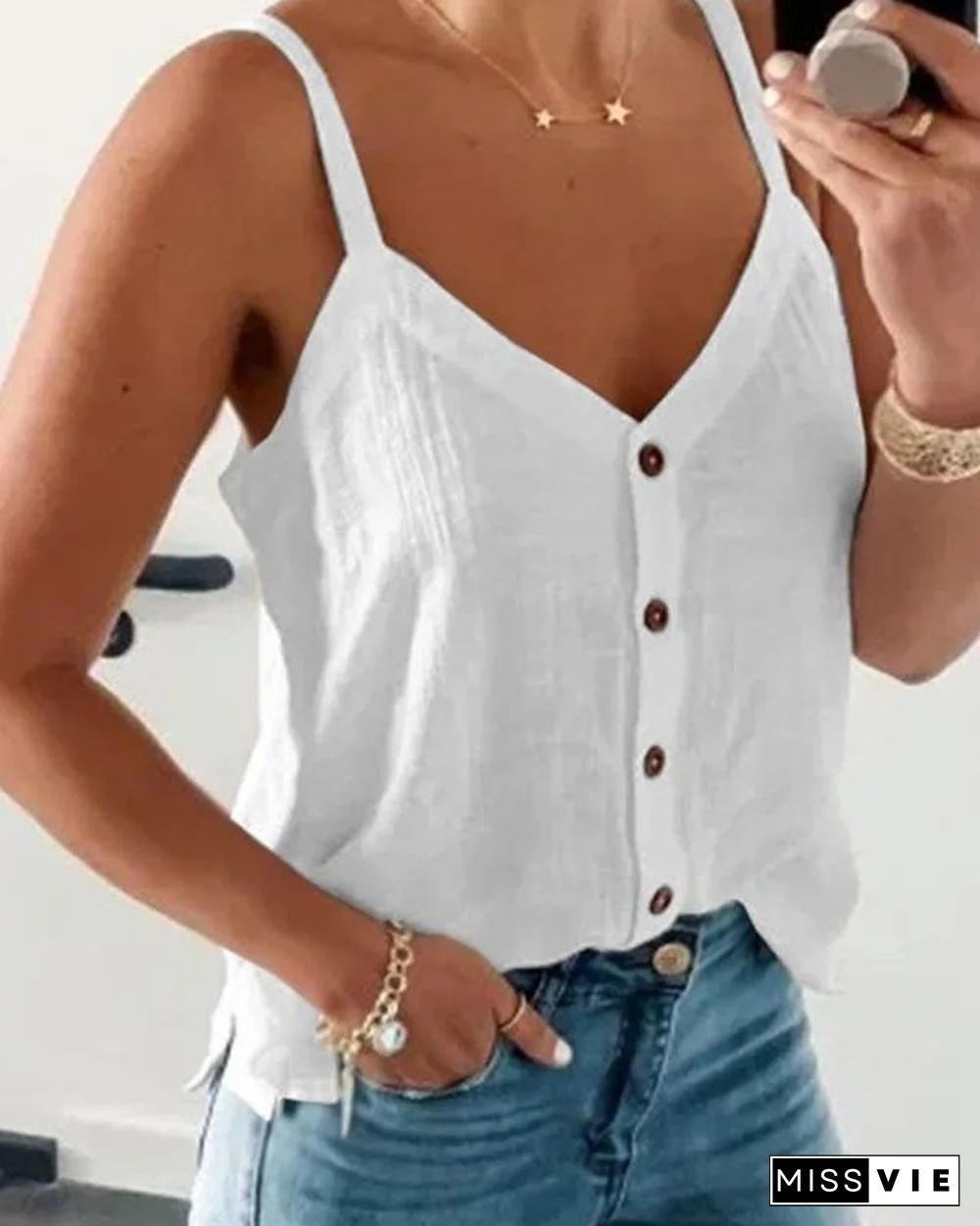 Solid Color Sleeveless V Neck Vest