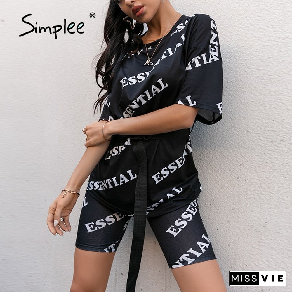 Casual Solid Outfits Women'S Two Piece Suit With Belt Home Loose Sports Tracksuits Fashion Bicycle Summer Hot Suit