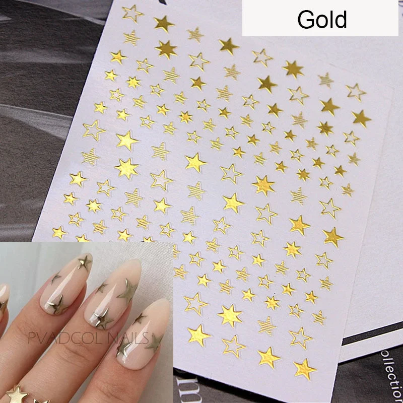 3D Nails Metallic Star Nail Sticker Decals Tips Wrap Decoration Salon Nail Art Supplies