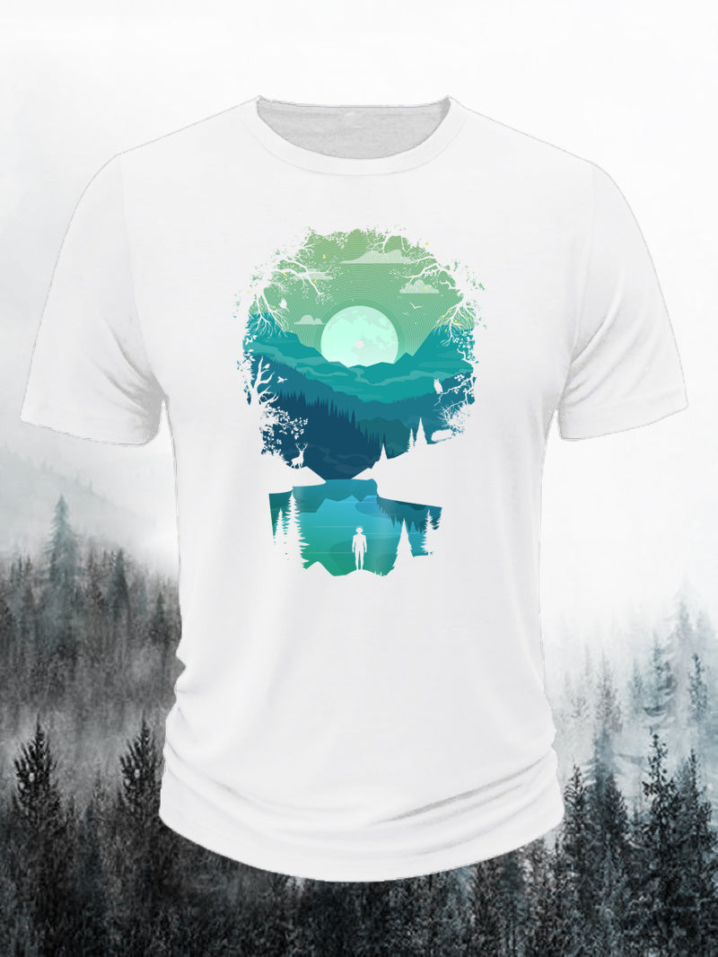 Men's Music Mountain Scenery Short-Sleeved Shirt