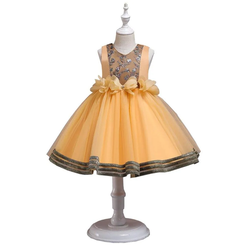 European style kids girl evening dress Bright flower girl wedding dress for 10 Y Fluffy girl red Birthday party Dress
