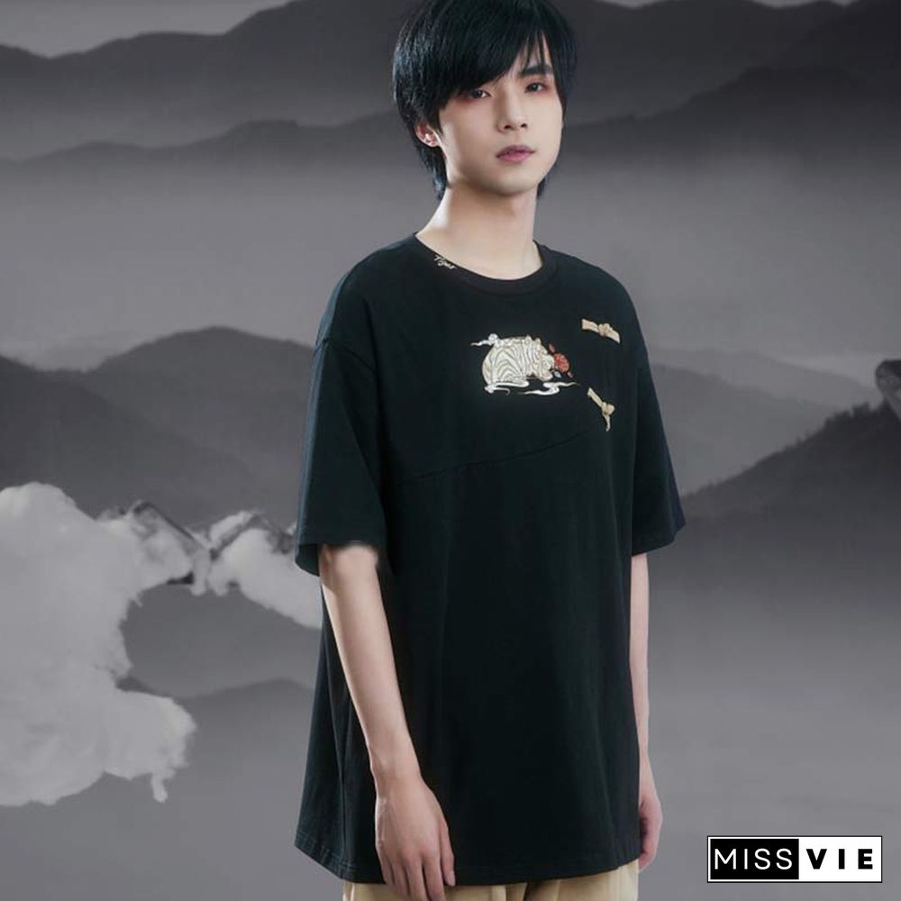 Vintage Embroidery Buckle Tasesel Vest Loose T-Shirt Dress