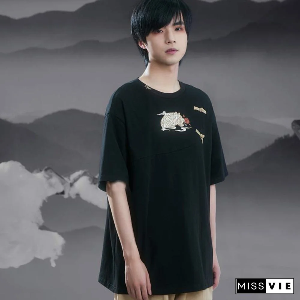 Vintage Embroidery Buckle Tasesel Vest Loose T-Shirt Dress