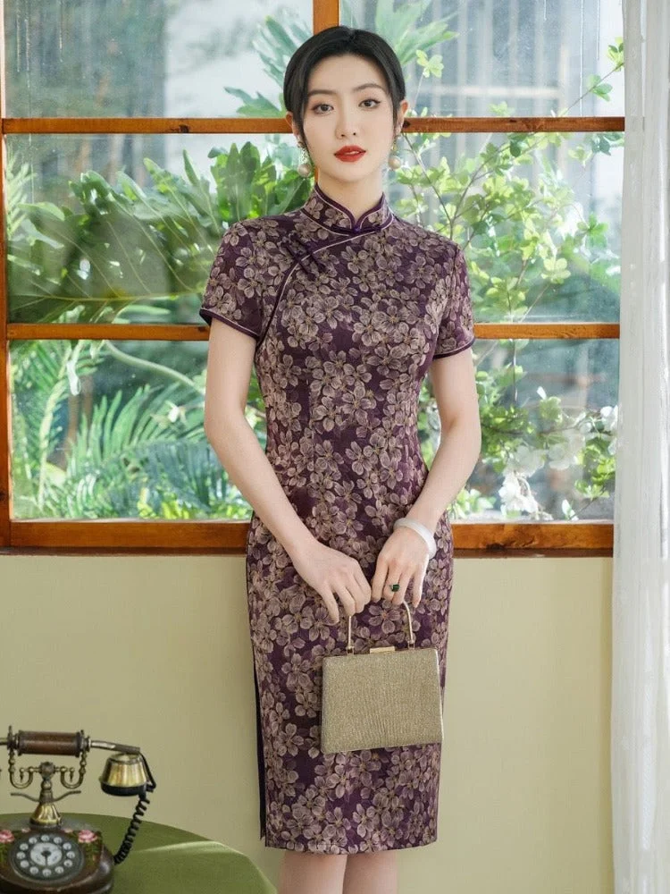 Floral print, silk midi Cheongsam