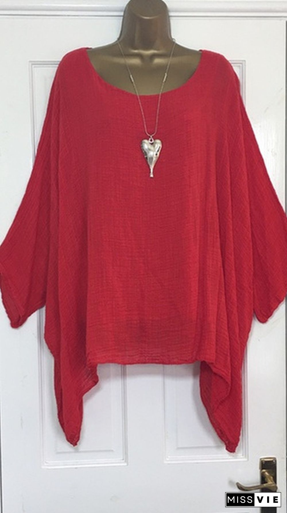 Autumn Fashion Batwing Sleeve Solid Color Plus Size Loose O-neck Casual Blouse Top