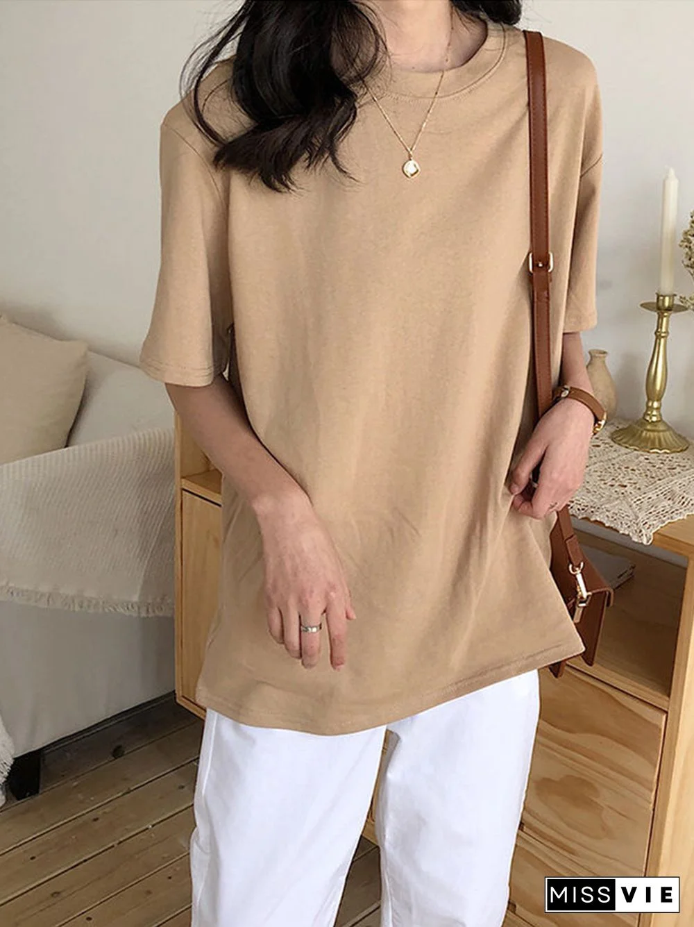 Basic Cotton T Shirt Women Summer New Solid Tees 7 Color Casual Loose Tshirt Korean O Neck Female Tops