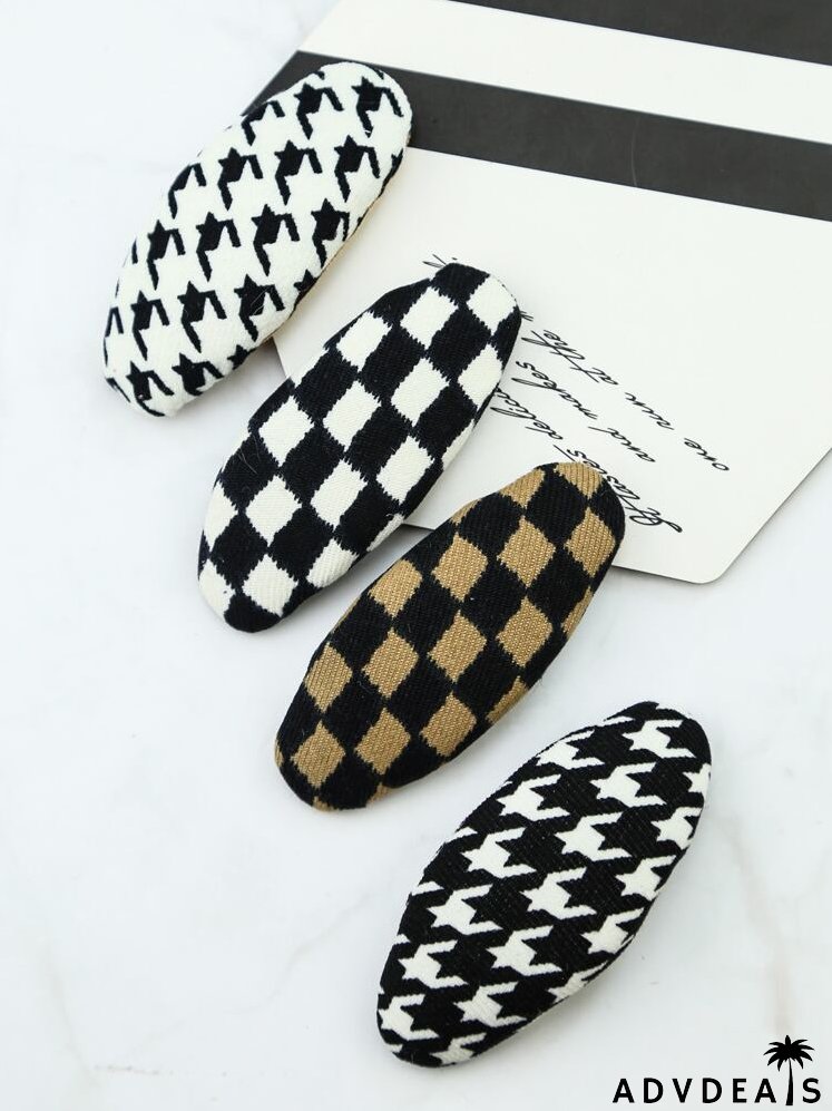 4pcs Plaid & Houndstooth Pattern Hair Clip