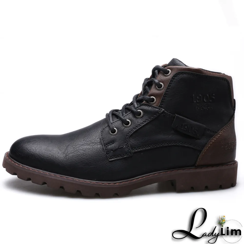 Black Vintage Split Joint Cross Straps Round Leather Shoes