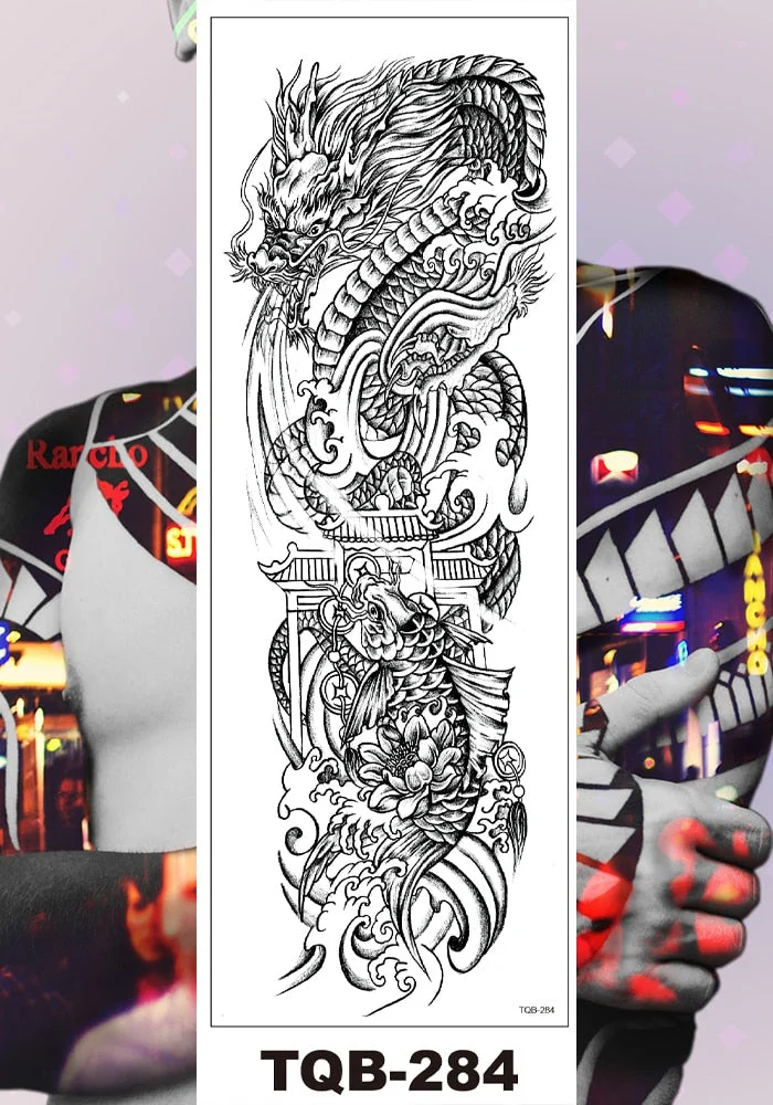 Full Flower Arm Temporary Tattoo Stickers Man Woman Adults Girls Body Sexy Fake Tatoo Dragon Tiger Mythical Beast Koi Skull DIY