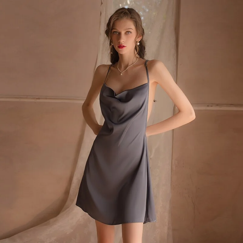 Billionm Deep V-neck Nightdress Sexy Lingerie Nightgowns Sleepwear Night Dress Women Sleeveless Nightwear Faux Silk Satin Nightshirt