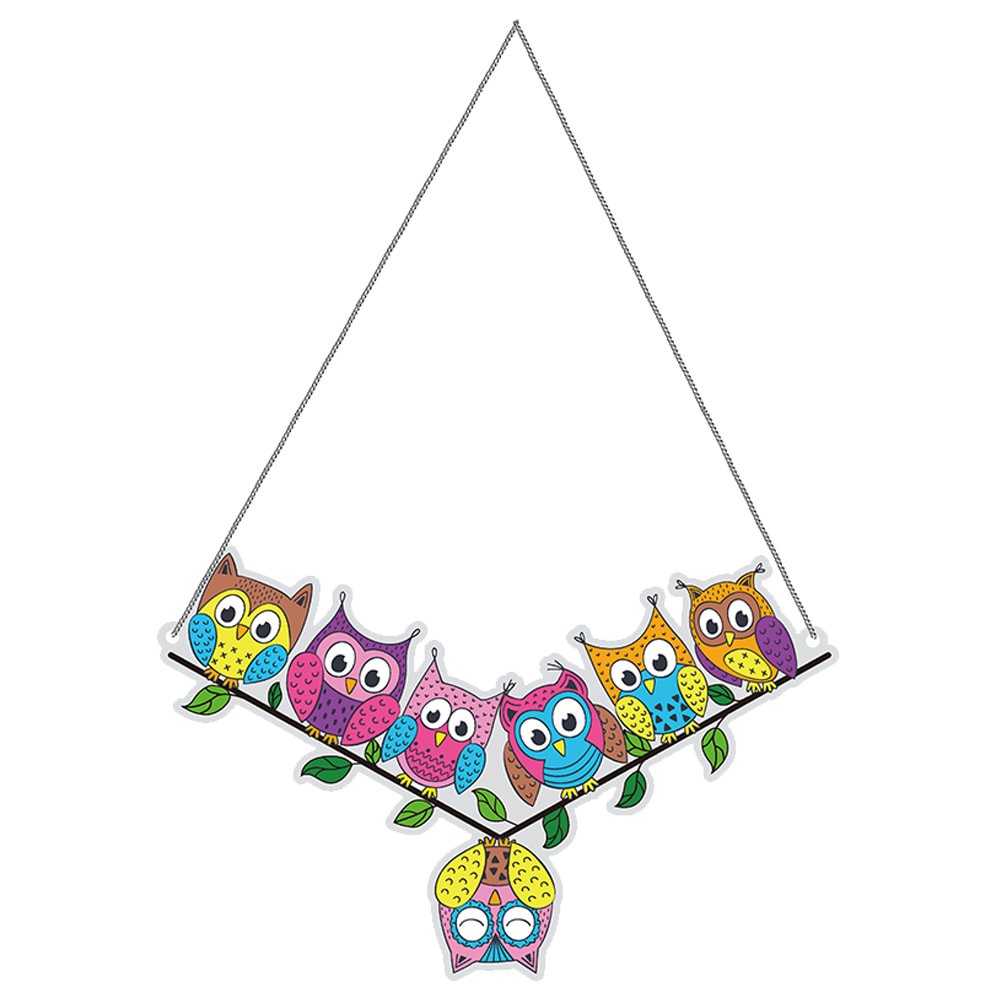 DIY Applique Diamond Wall Hanging Acrylic Kit Door Window Pendant (7 Owls)