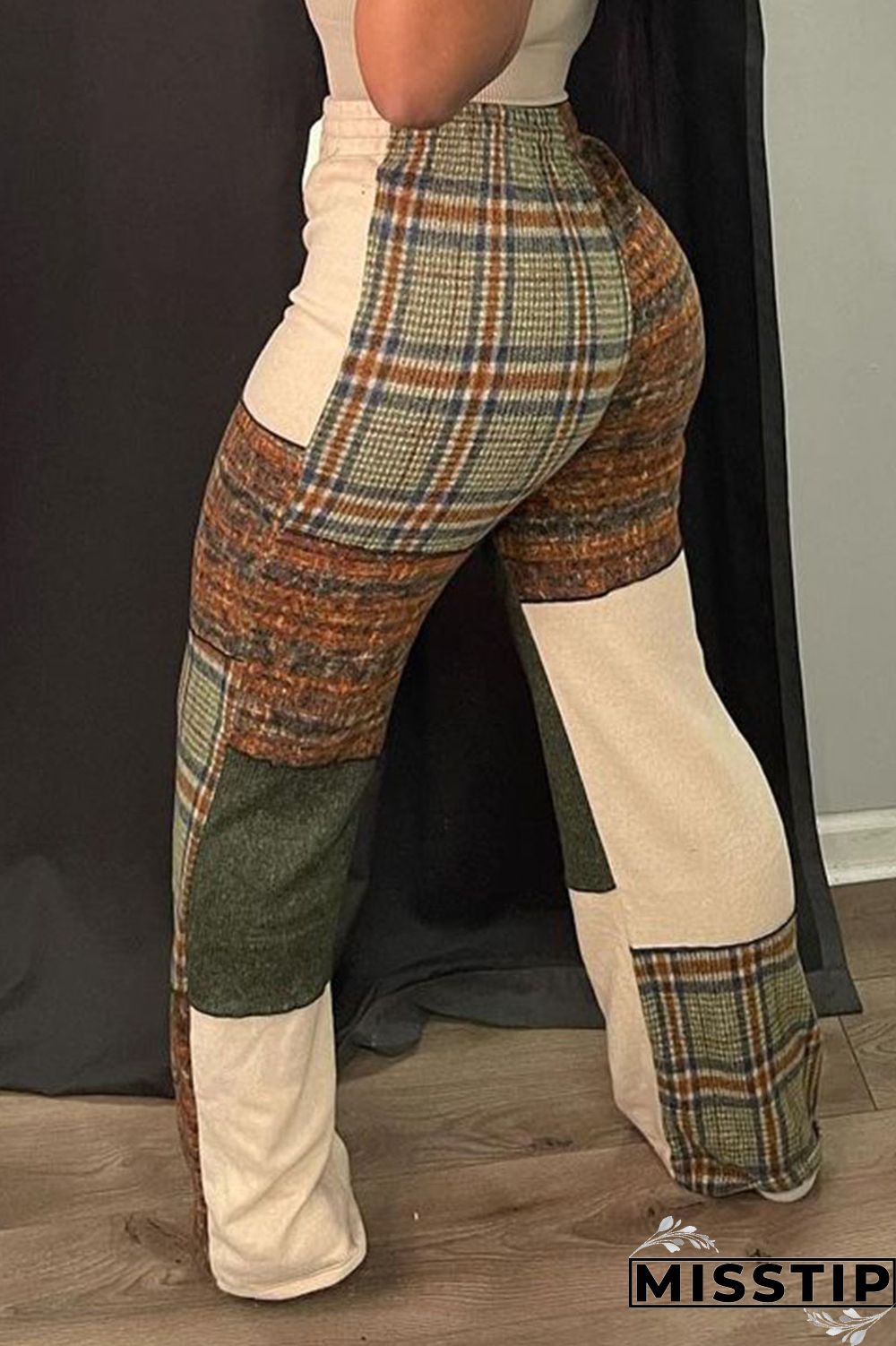 Green Casual Street Print Patchwork Straight High Waist Straight Patchwork Bottoms