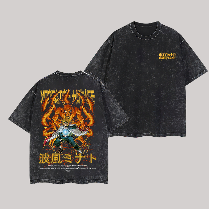 Minato Namikaze Yondaime Hokage Naruto Printed Oversize Washed T-Shirt