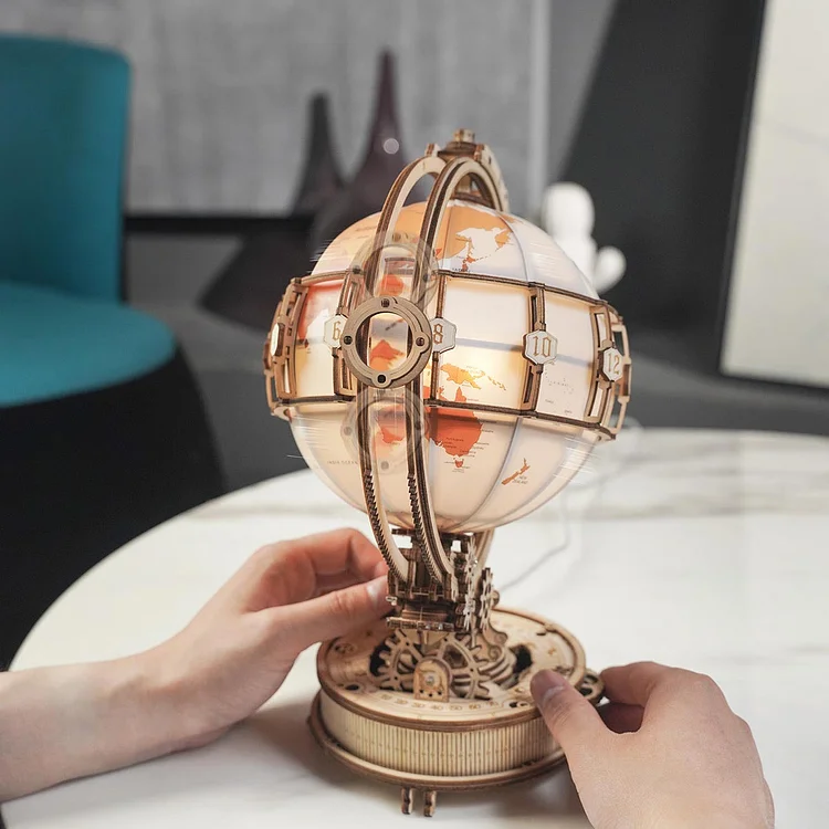 RoboTime - Puzzle 3D mécanique en bois Globe lumineux