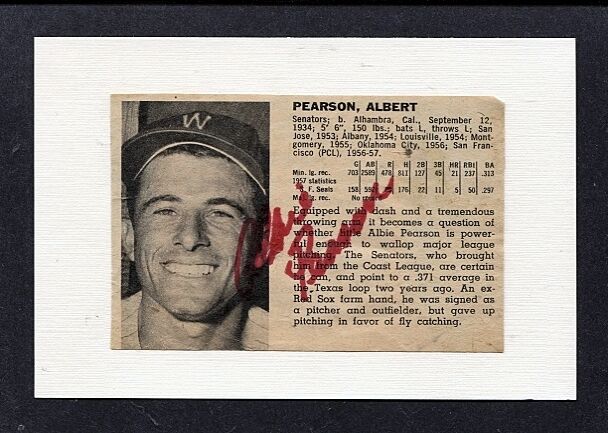 1958 ALBIE PEARSON-WASHINGTON SENATORS 3.5 X 5 AUTOGRAPHED Photo Poster painting -EX.