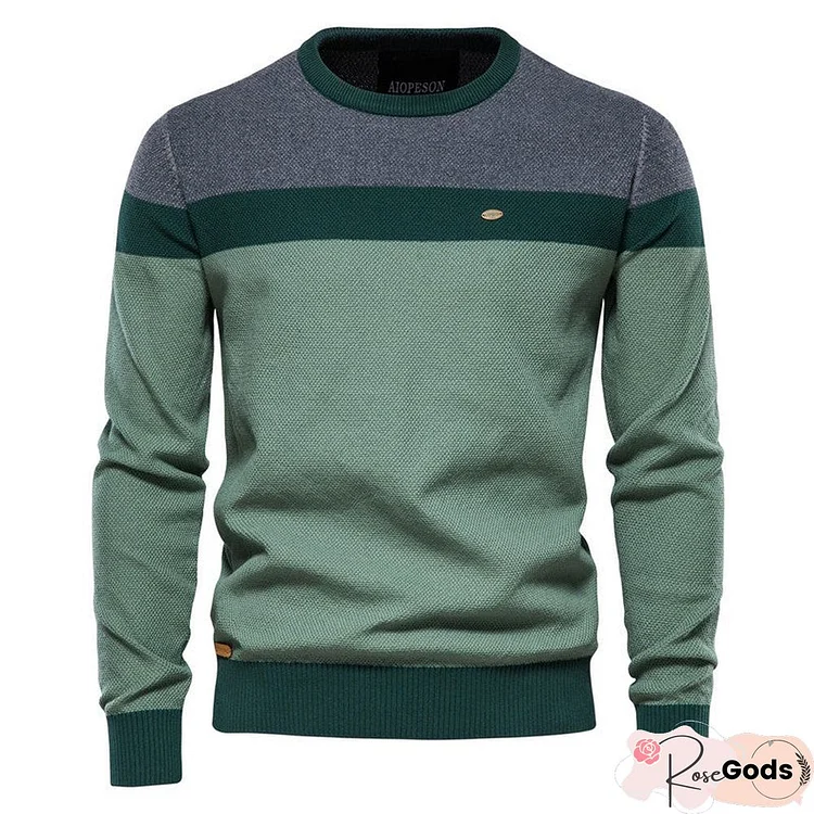 Striped Spliced Long Sleeve Men's Sweater