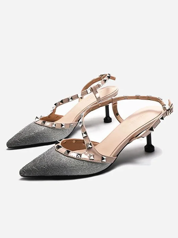 Fashion pointed gradient rivet toe cap stiletto heel high-heeled sandals
