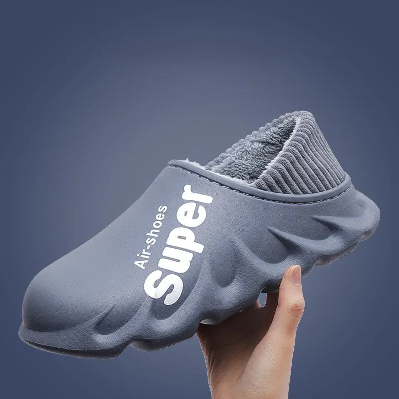 2021 Couples Winter Plush Slippers Warm Men Shoes Waterproof Autumn Women Non-Slip Cotton Indoor Cozy Home Thick Heel Slipper