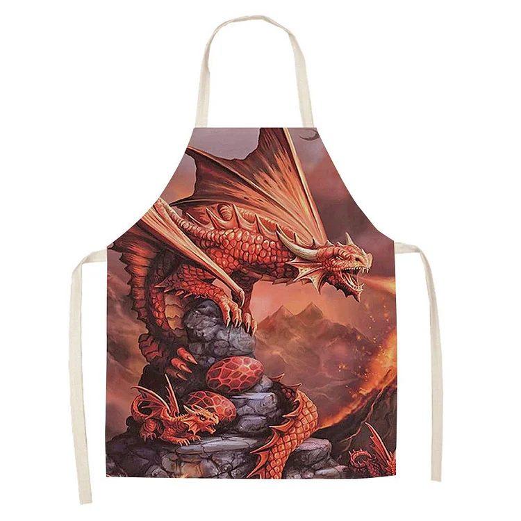 Waterproof Linen Kitchen Apron -dragon