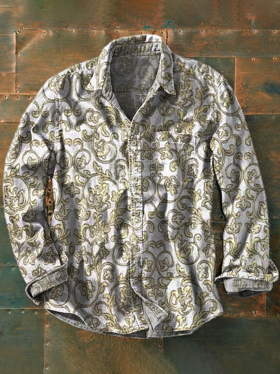 Unisex Vintage Texture Art Illustration Print Long Sleeve Shirt