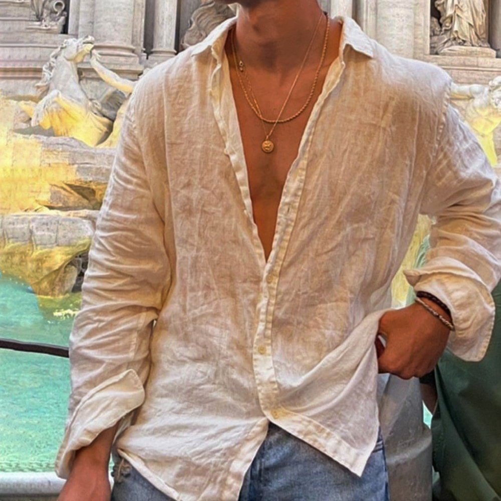 Men's Loose Long Sleeve Open Breathable Linen Shirt