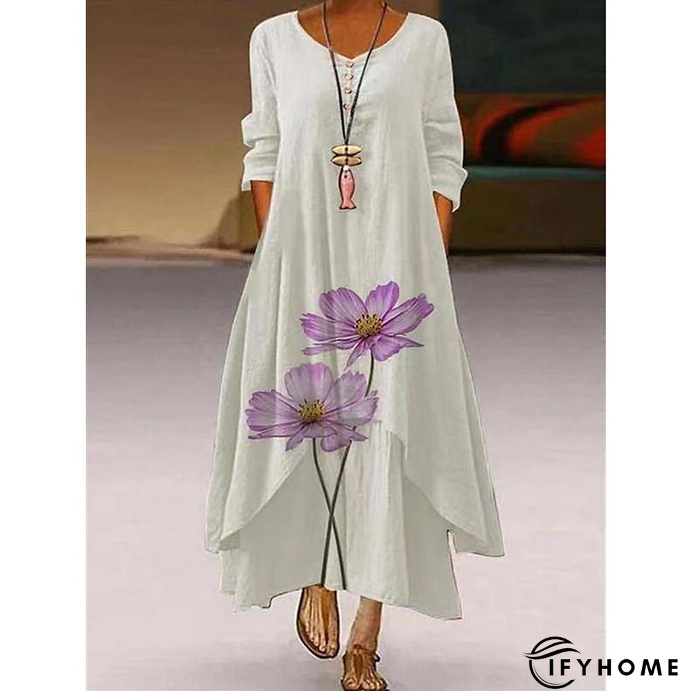 Women's Long Dress Maxi Dress Casual Dress Swing Dress Print Dress Animal Flower Casual Outdoor Daily Weekend Pocket Print Long Sleeve V Neck Dress Loose Fit Light Green Pink Purple Fall Spring S M L | IFYHOME