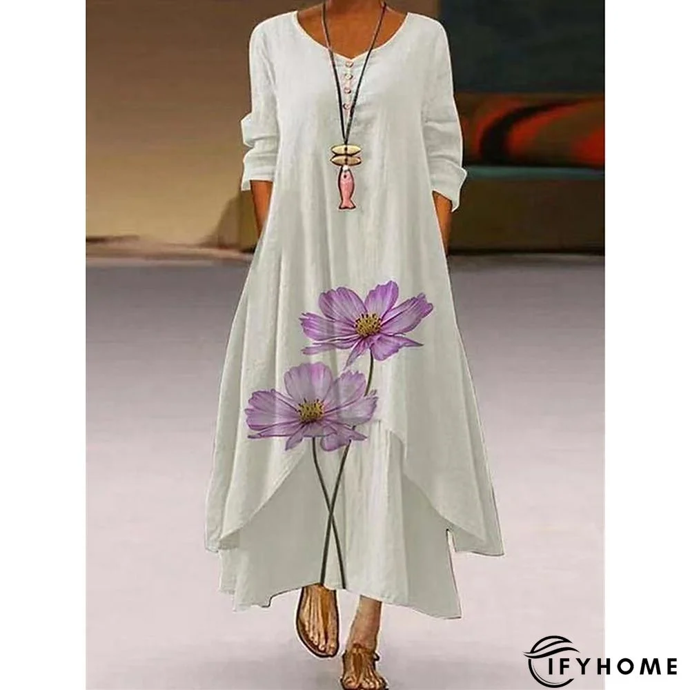 Women's Long Dress Maxi Dress Casual Dress Swing Dress Print Dress Animal Flower Casual Outdoor Daily Weekend Pocket Print Long Sleeve V Neck Dress Loose Fit Light Green Pink Purple Fall Spring S M L | IFYHOME
