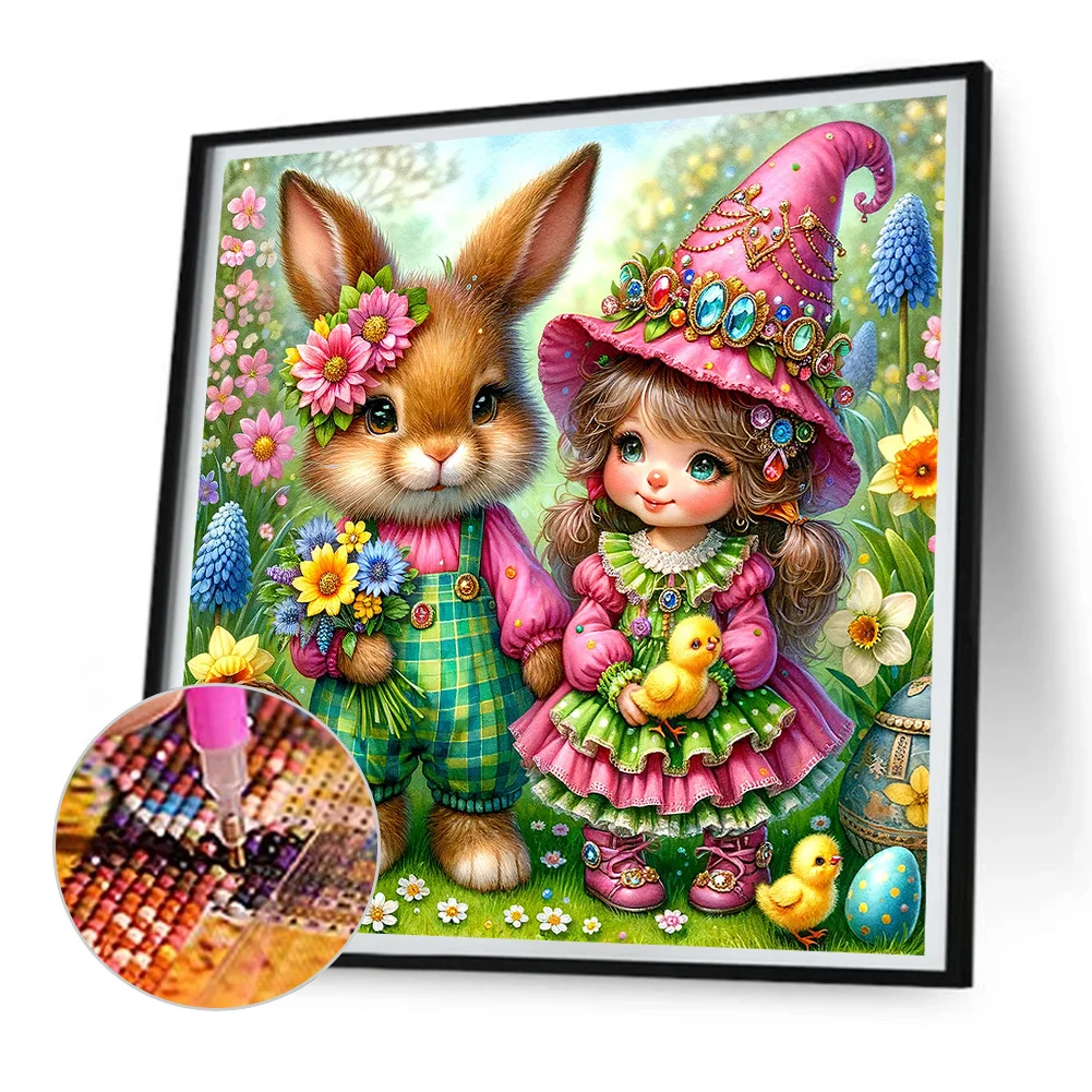 Diamond Painting - Full Round Drill - Easter Rabbit Girl(Canvas|30*30cm)