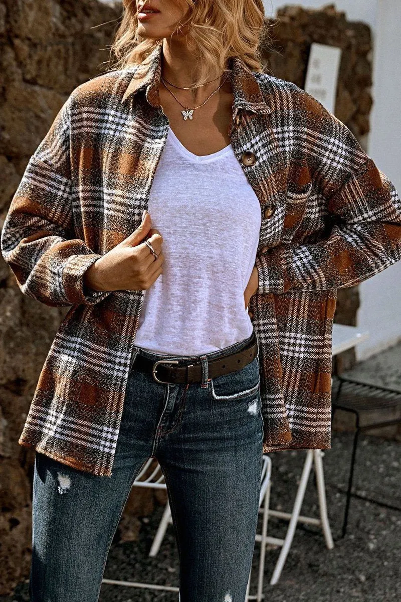 Casual Plaid Print Long Sleeve Coat
