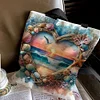 (US Only)11CT Print Heart-Shaped Beach Scenery Canvas Bag Embroidery Kit 40x40cm