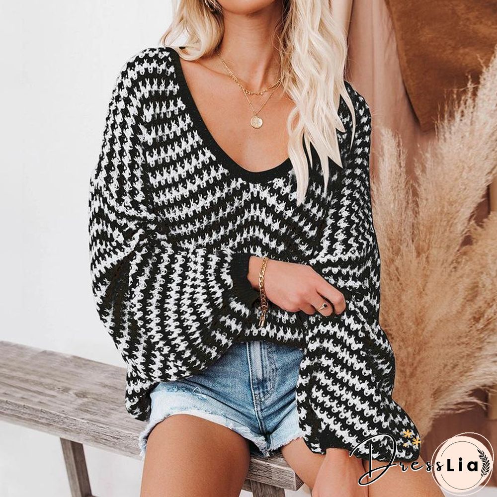 V Neck Loose Striped Sweater