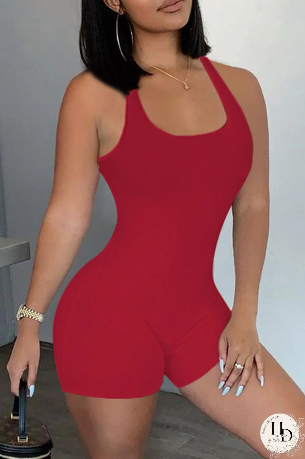 Army Green Casual Sportswear Solid Backless U Neck Skinny Romper