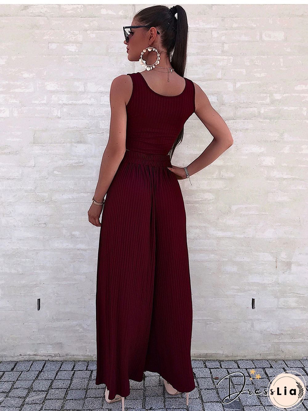 Casual Two Piece Sets Women Summer Fashion Sexy Vest Set Elegant High Waist Wide Pants Set Female Solid New Femme