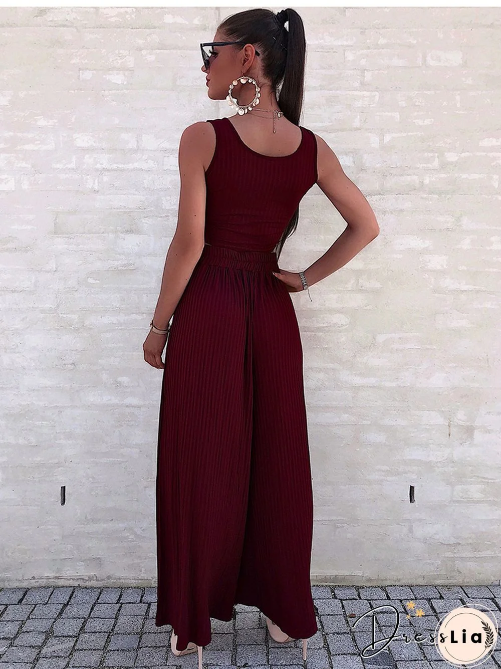 Casual Two Piece Sets Women Summer Fashion Sexy Vest Set Elegant High Waist Wide Pants Set Female Solid New Femme
