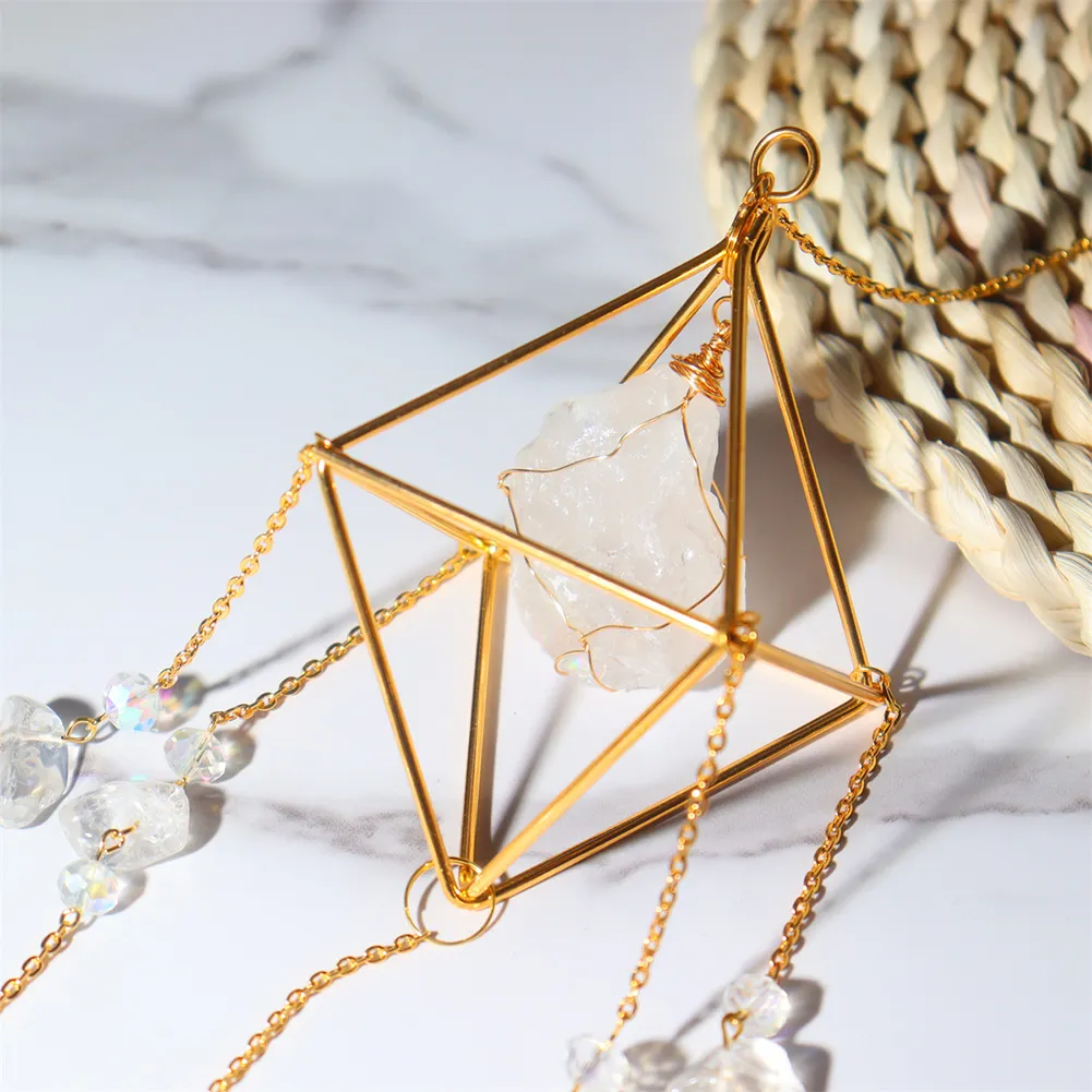 Crystal Wind Chimes Natural Stone Prism Lighting Ball Catcher Garden Decor