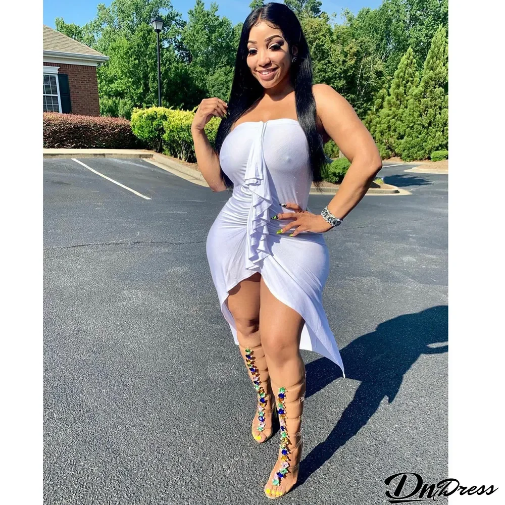 Sexy Off Shoulder Ruched Irregular Midi Tube Dress