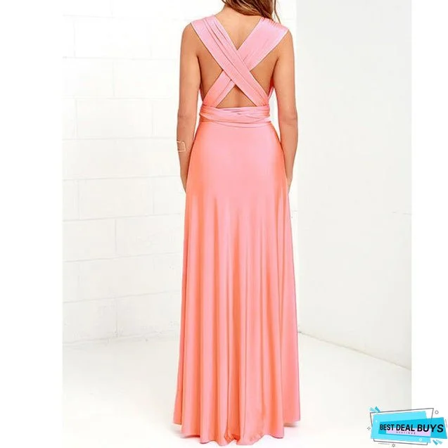 Cross-Border European and American Solid Color Various Wearing Methods Sexy Lace-up Red Dress Long Dress Bridesmaid Dress