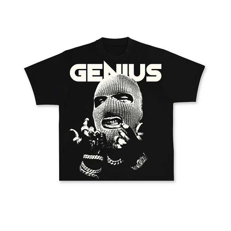 Men's Street Genius Graphic Casual Short Sleeve 100% Cotton T-Shirt