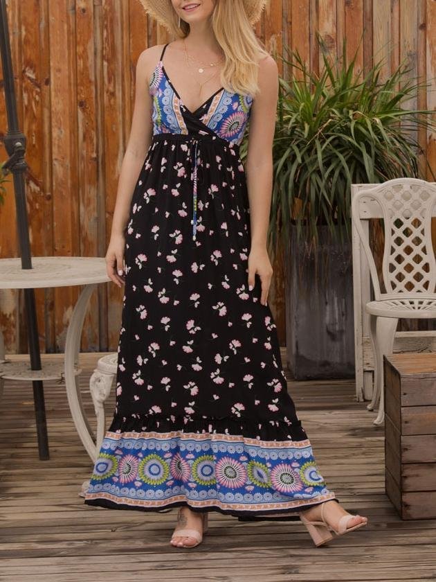 Floral Spaghetti Strap Beach Maxi Dress