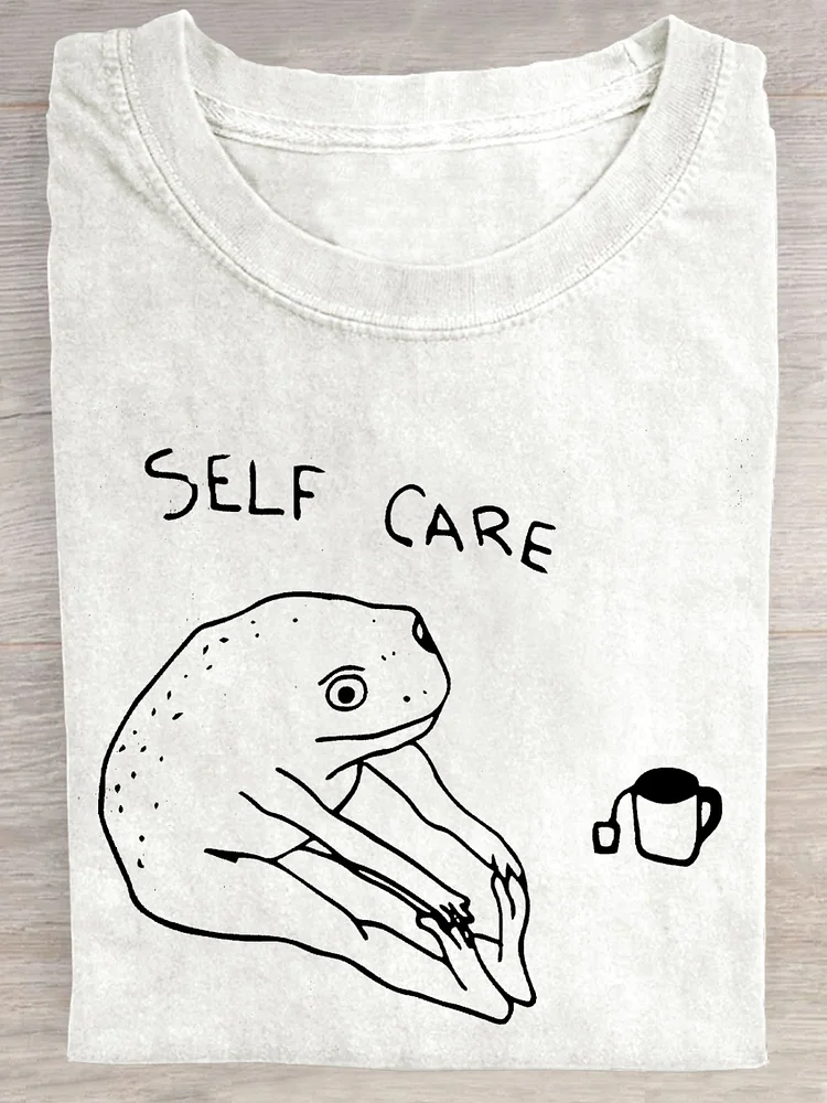 Funny Frog Self Care Retro Funny Positive VibeT-shirt