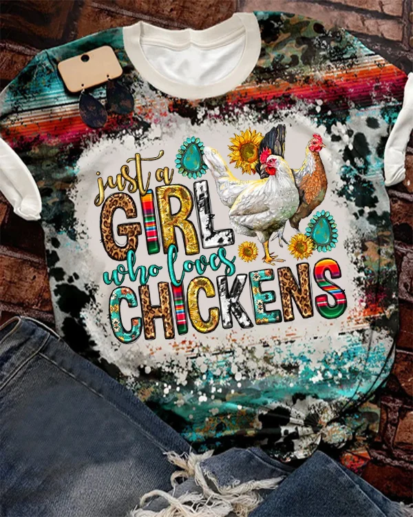 Just A Girl Who Loves Chickens Western Printed V Neck T-shirt