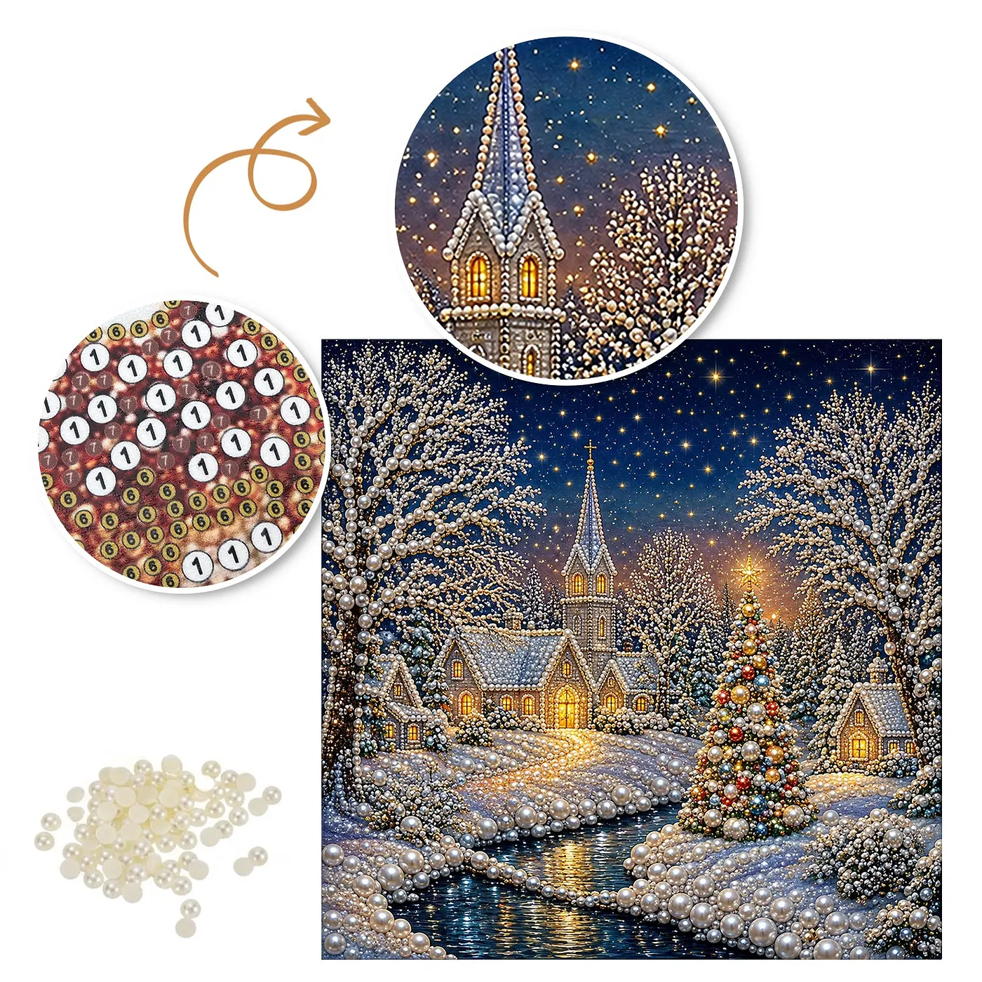 Christmas Village Church - Pearls Painting