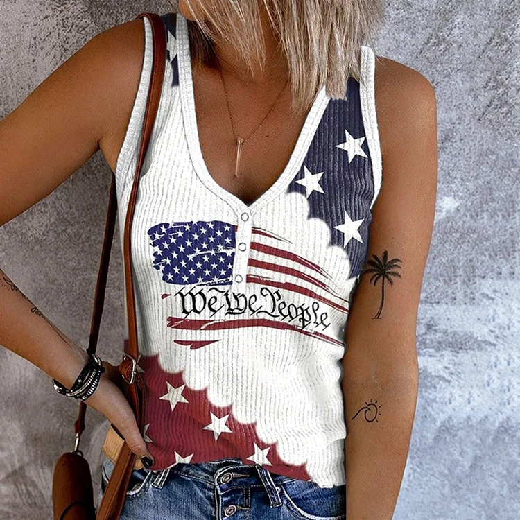 Comstylish Women's Independence Day Printed Casual Tank Top