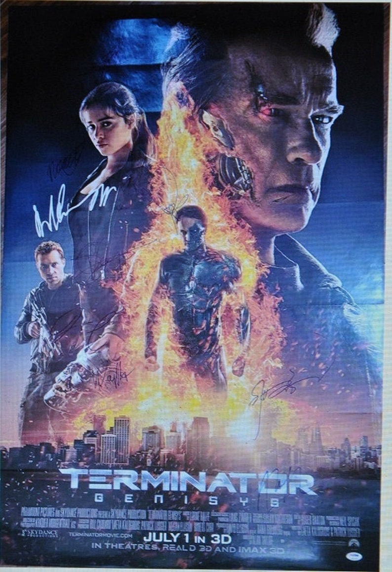 TERMINATOR GENISYS Signed Movie Poster x8 Arnold Schwarzenegger, Emilia Clarke 27x 40 wCOA