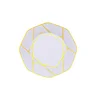 10 Pack | 8" White / Gold Geometric Design Plastic Dessert Plates, Disposable Octagon Salad/Appetizer Party Plates