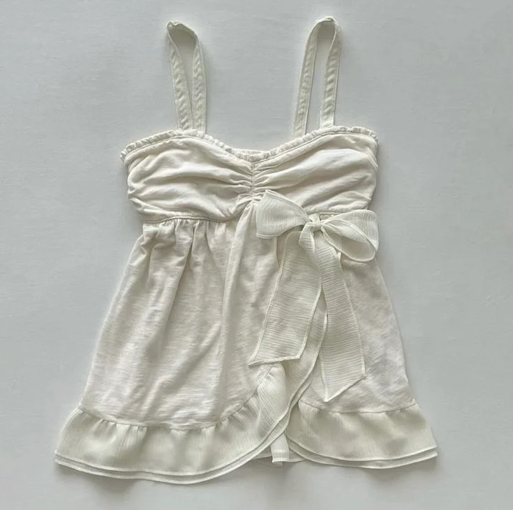 Aonga Solid color bow decoration dress fashion lace edge casual Y2K top emotional girl urban beauty chic slim sweet street women dress aonga