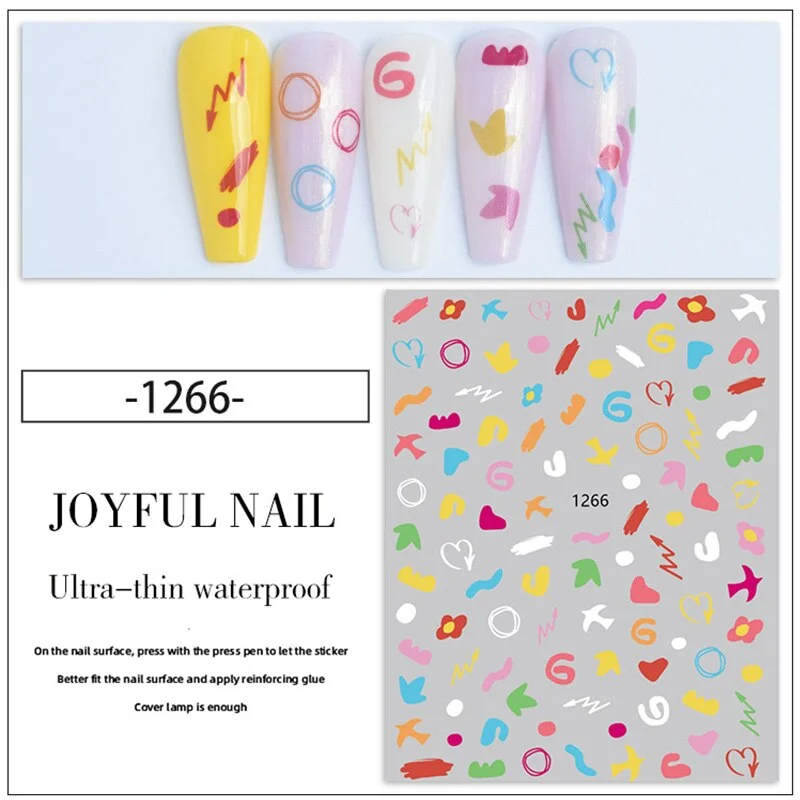 Beautizon Heart + - Shape Colorful Typography High Quality 5D Engraved Nail Stickers Nail Art Decorations Nail Decals Design
