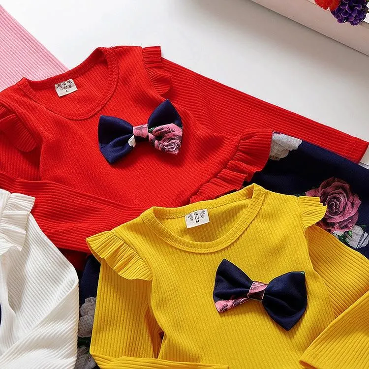 1 to 6 Yrs Spring Autumn Toddler Girl Dress Long Sleeve Toddler Dress Floral Bow Kids Dresses for Girls Fashion Girls Clothing