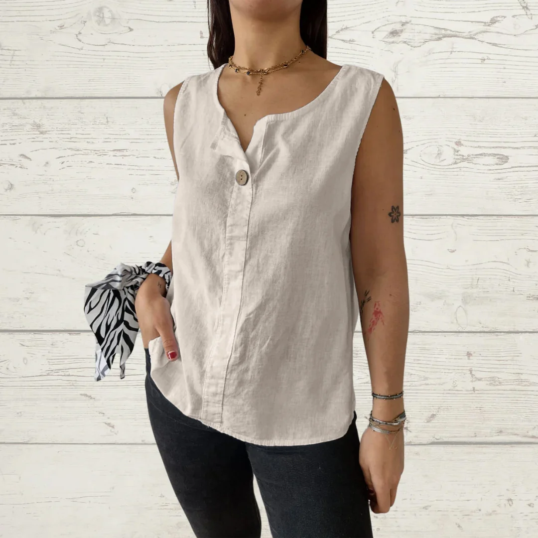 Nigikala Nigikala Summer New Women's Vest Casual Loose Cotton T-Shirt Button Top